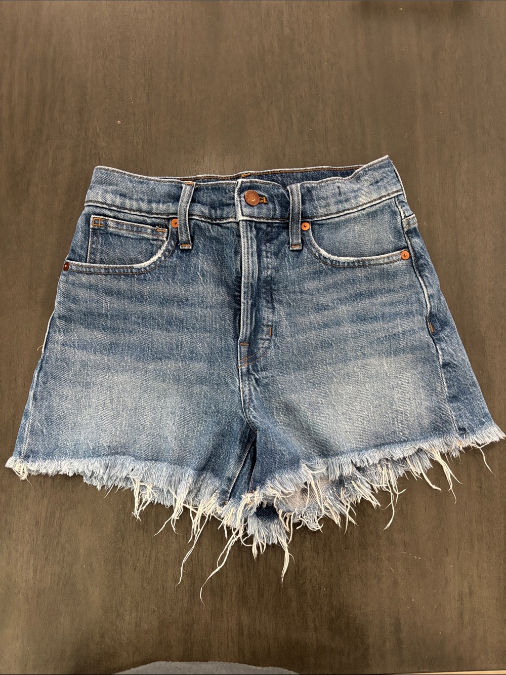 Madewell Blue Frayed Perfect Jean Shorts